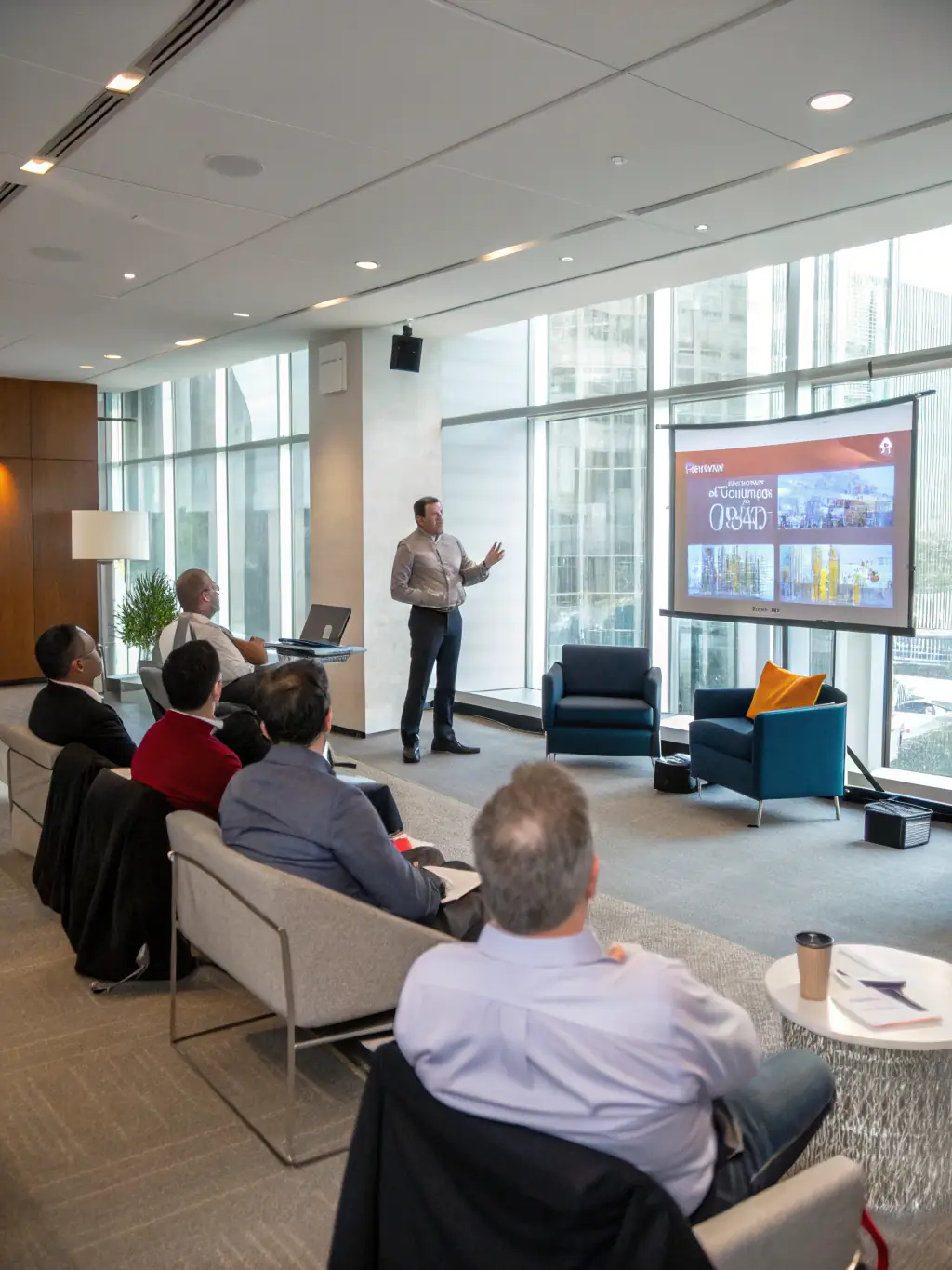 A confident entrepreneur presenting a well-structured business plan to potential investors, showcasing a clear vision and strategy.